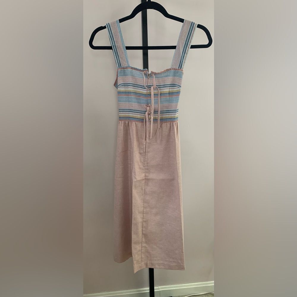 Vintage 70s Papermoon by Yvette Pink Striped Knit Maxi Dress Tie Back Space Dye